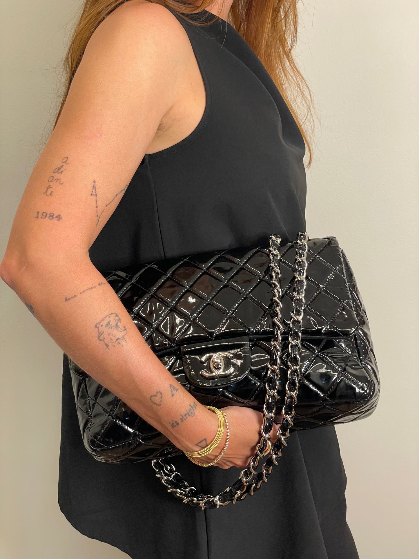 Chanel Single Flap Jumbo Verniz Preta