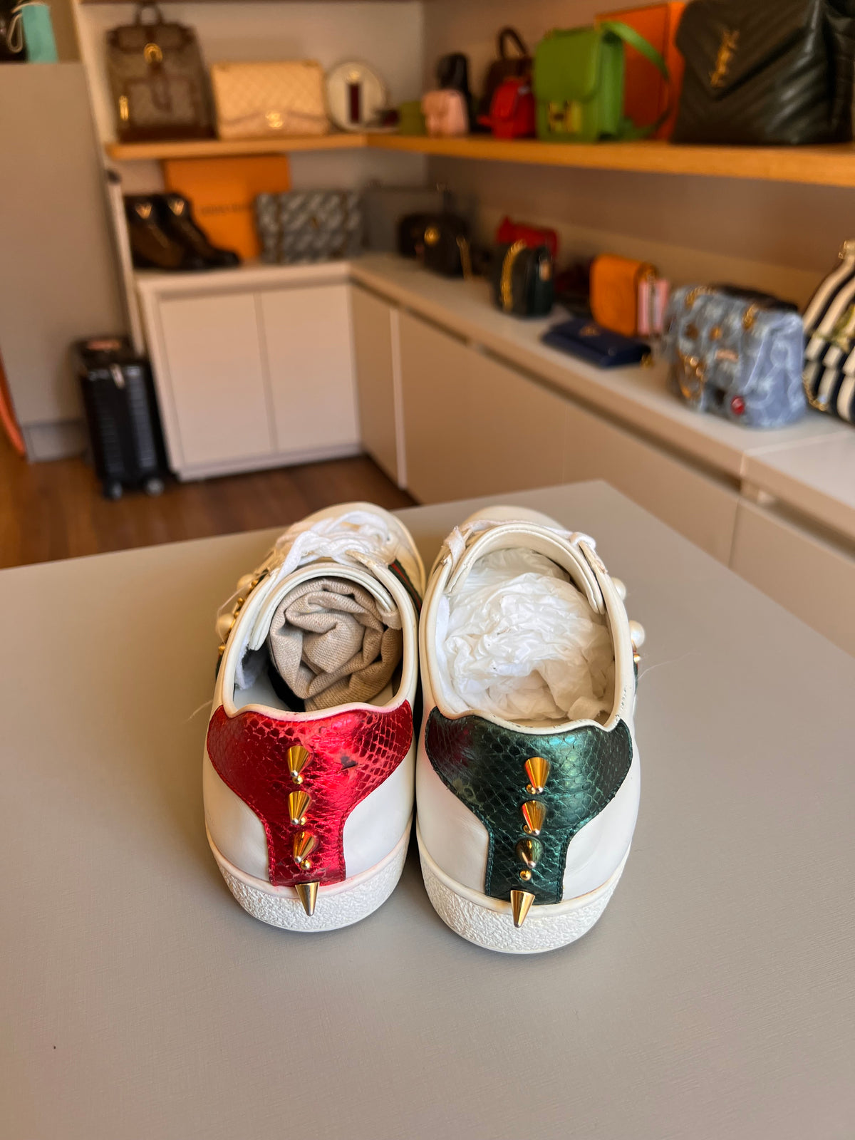 Tenis Gucci Ace Web Pearl