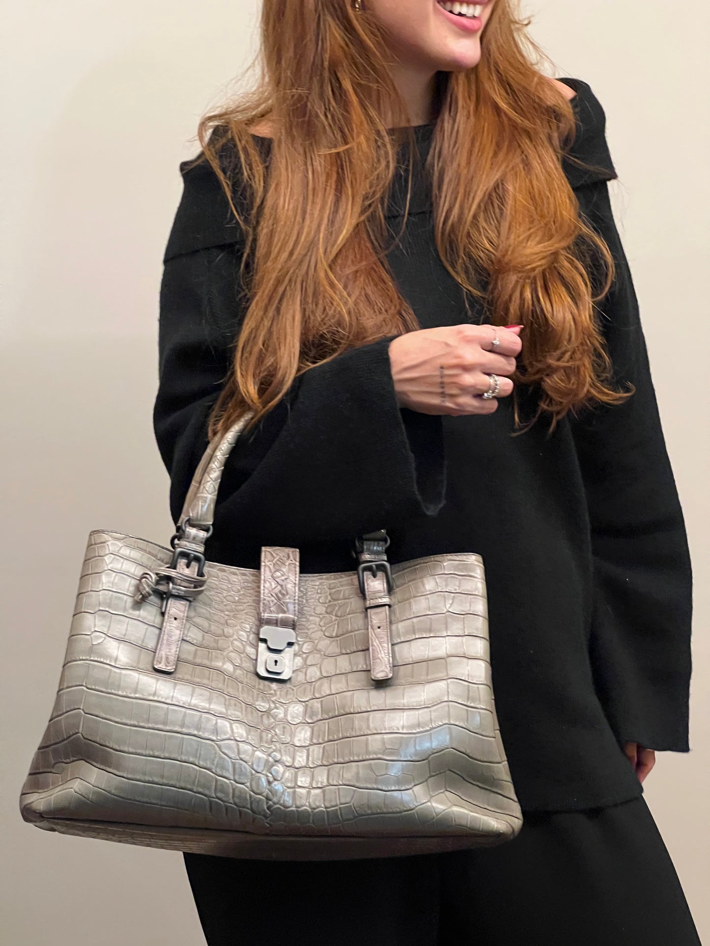 Bottega Veneta Roma Croco Cinza
