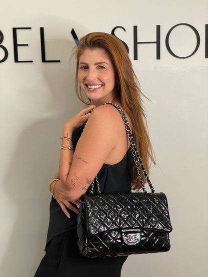 Chanel Single Flap Jumbo Verniz Preta