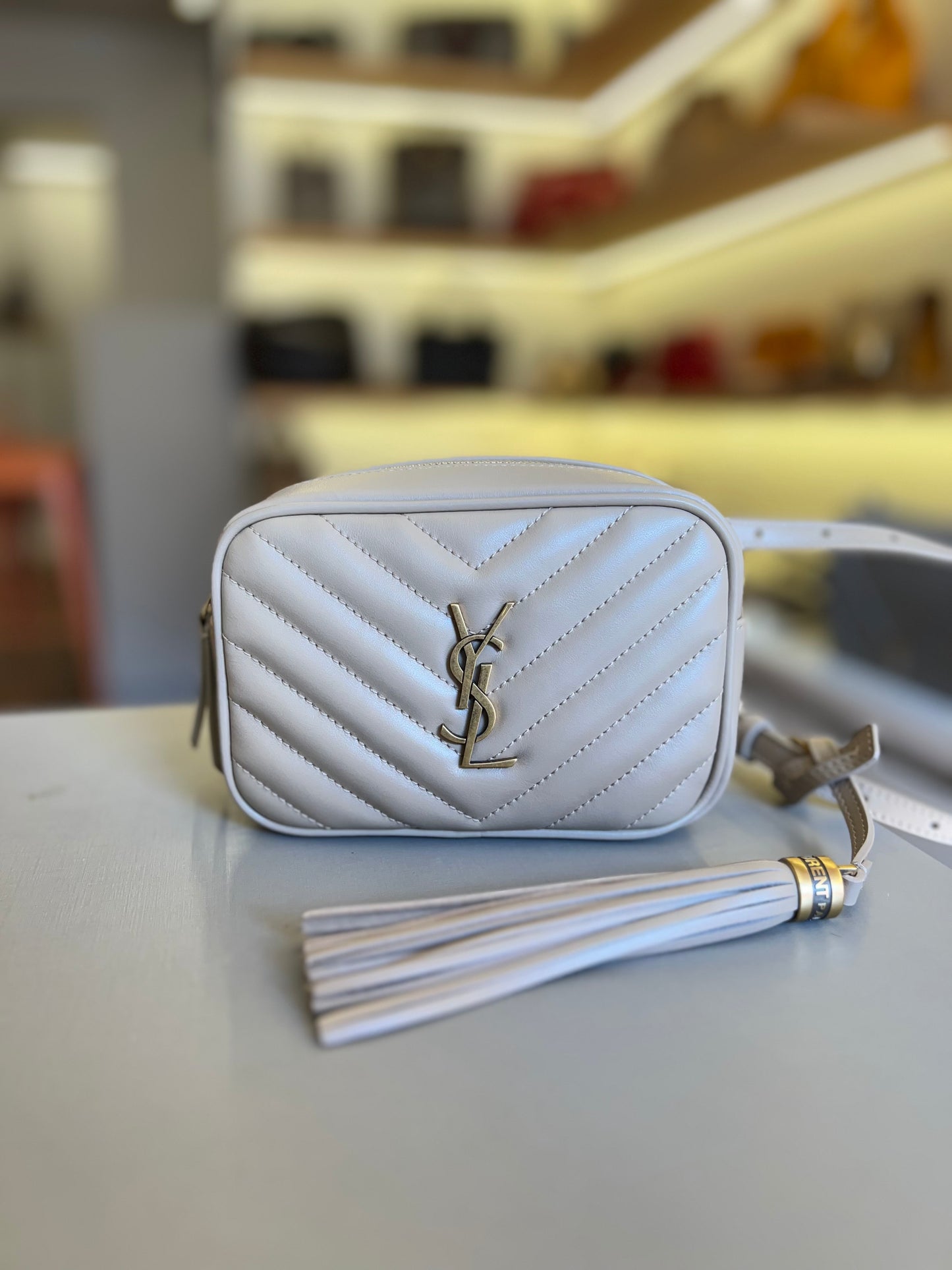 Saint Laurent Pochette Lou Leather Nude
