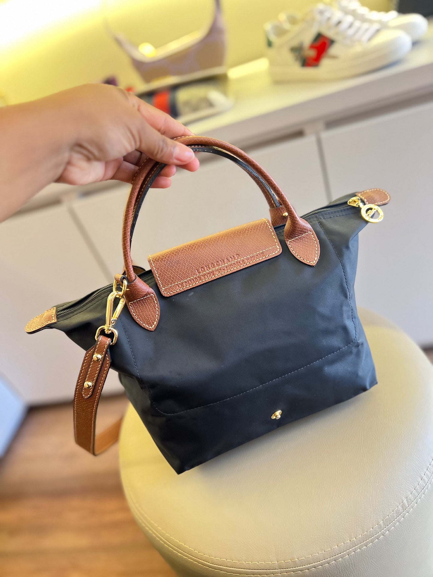 Longchamp Le Pliage Small Preta Com alça