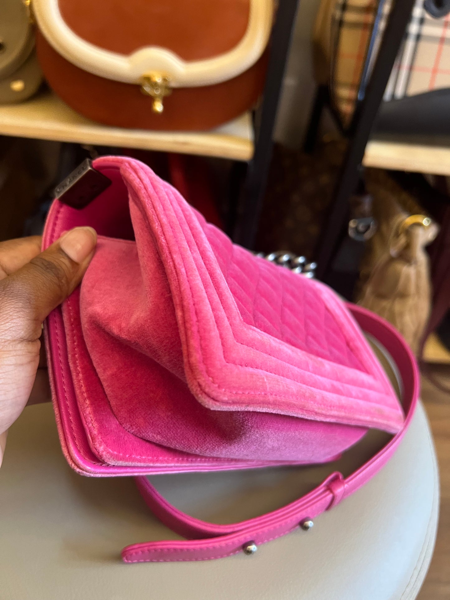 Chanel boy Velvet Small Pink