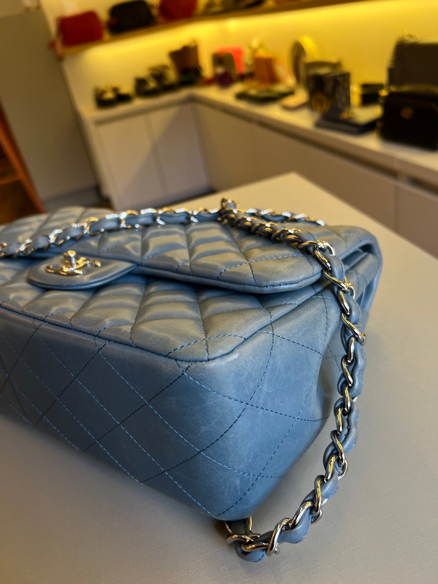 Chanel Double Flap Jumbo Azul
