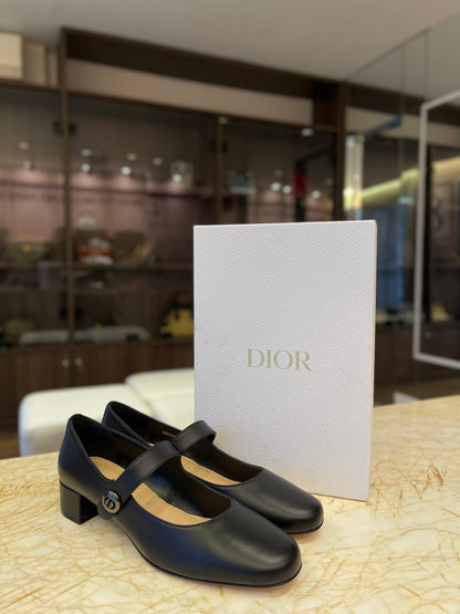 Sapato Christian Dior Mary Jane em Couro Preto