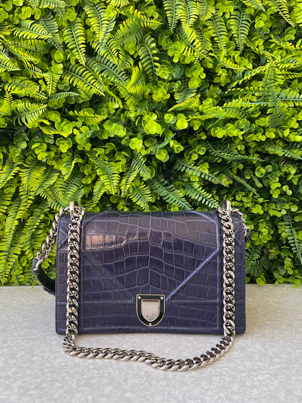 Christian Dior Diorama Croco Azul Marinho