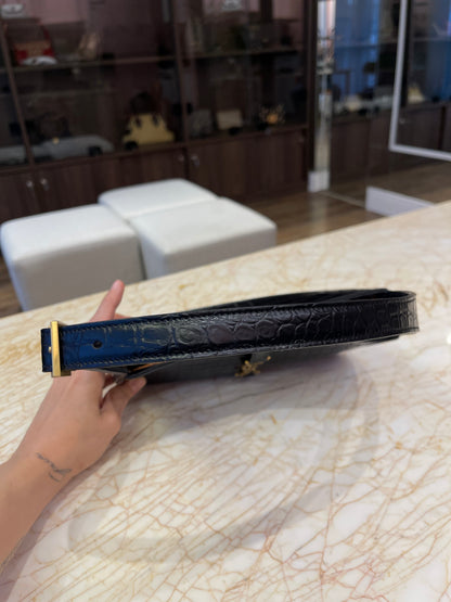 Saint Laurent 5 à 7 em Couro Croco Preto
