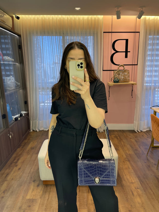 Christian Dior Diorama Croco Azul Marinho