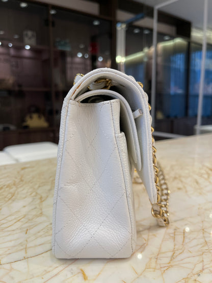 Chanel Classic Double Flap em Couro Caviar Branco