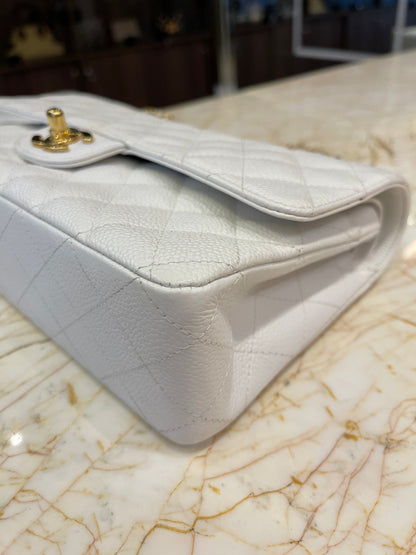 Chanel Classic Double Flap em Couro Caviar Branco