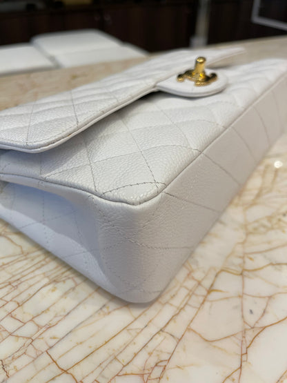 Chanel Classic Double Flap em Couro Caviar Branco