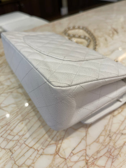 Chanel Classic Double Flap em Couro Caviar Branco