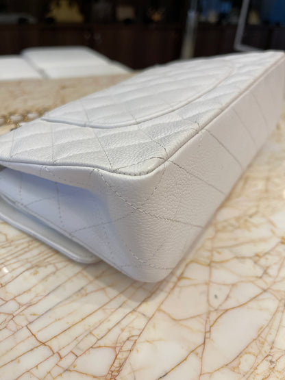 Chanel Classic Double Flap em Couro Caviar Branco