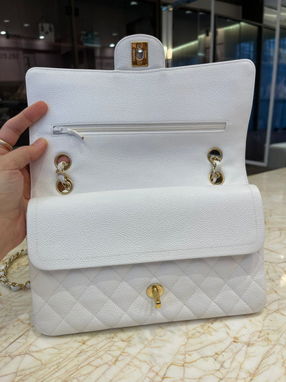 Chanel Classic Double Flap em Couro Caviar Branco