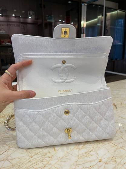 Chanel Classic Double Flap em Couro Caviar Branco