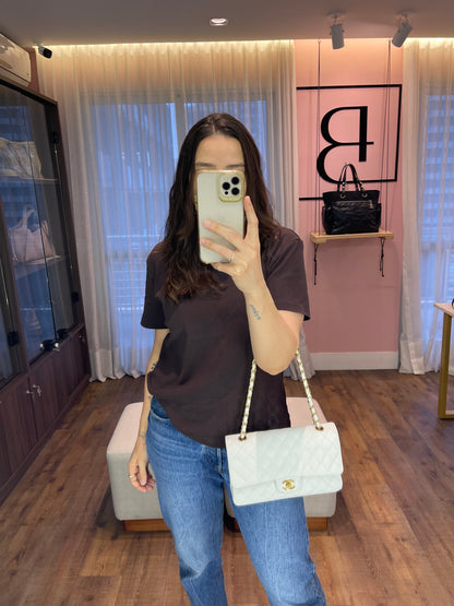 Chanel Classic Double Flap em Couro Caviar Branco