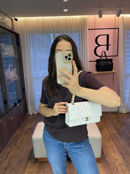 Chanel Classic Double Flap em Couro Caviar Branco