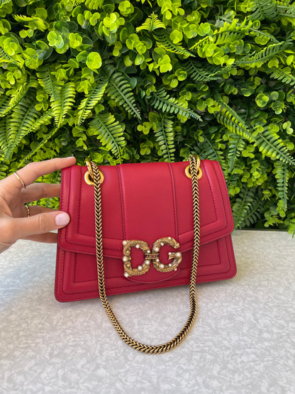 Dolce & Gabbana DG Amore Calfskin Chain Vermelha