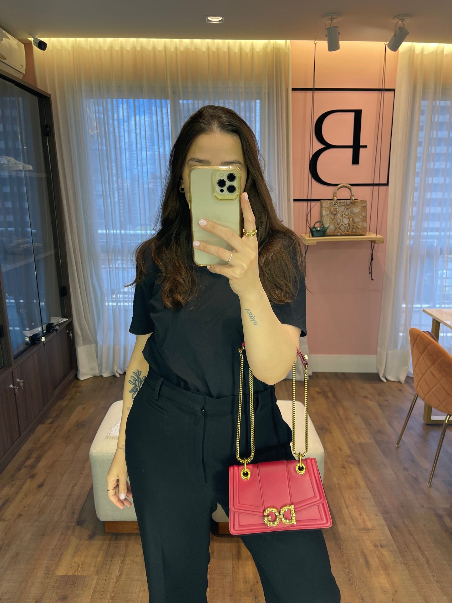 Dolce & Gabbana DG Amore Calfskin Chain Vermelha