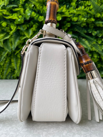 Gucci Calfskin New Bamboo Top Handle Branca