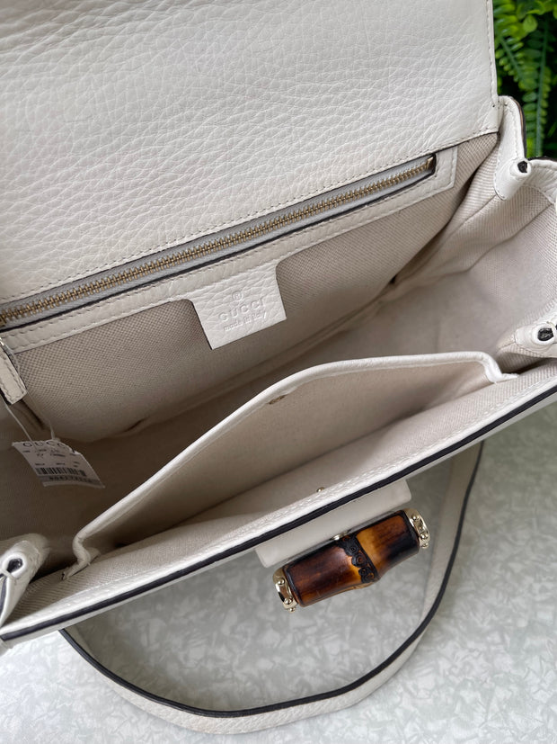 Gucci Calfskin New Bamboo Top Handle Branca