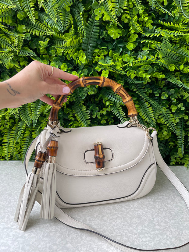 Gucci Calfskin New Bamboo Top Handle Branca