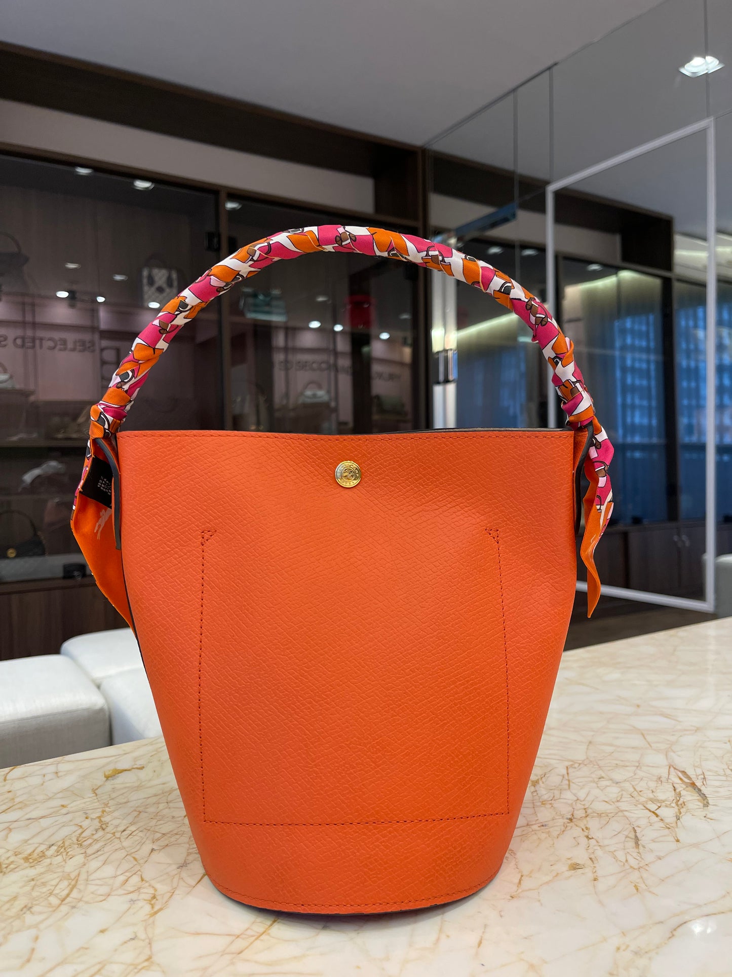 Longchamp Épure Bucket Laranja + Lenço