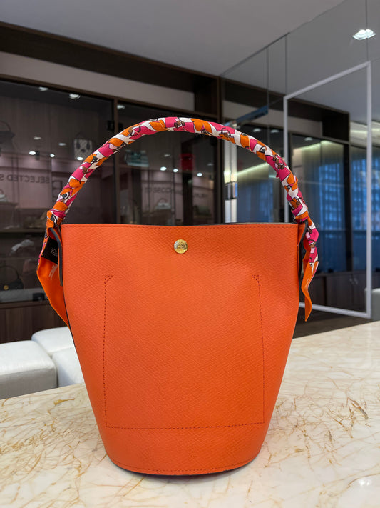 Longchamp Épure Bucket Laranja + Lenço