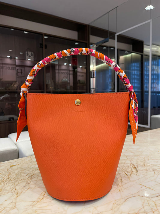 Longchamp Épure Bucket Laranja + Lenço