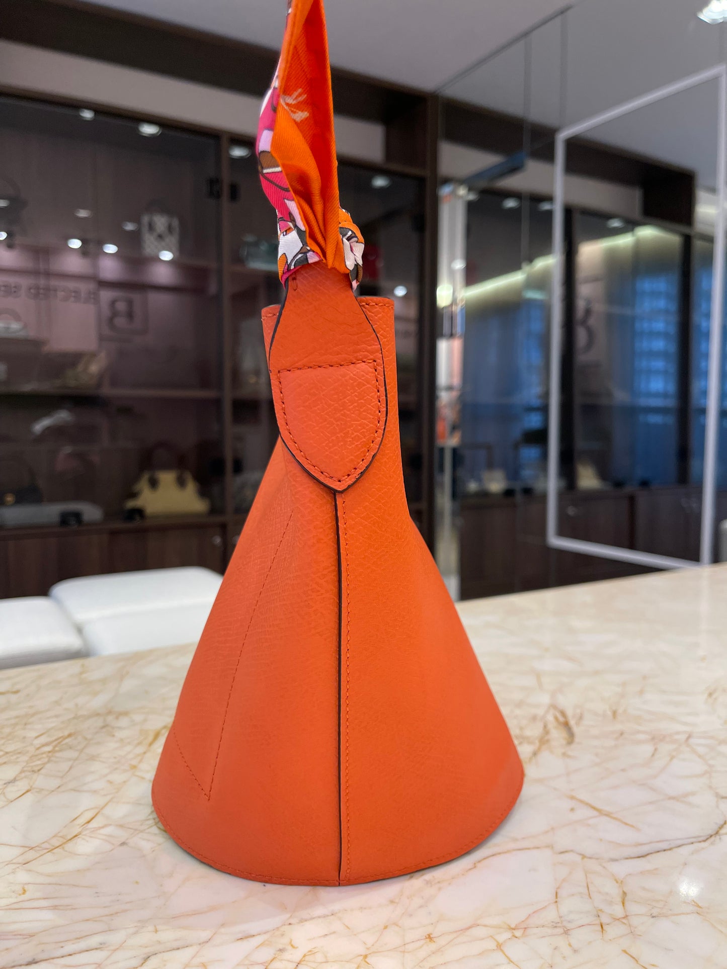 Longchamp Épure Bucket Laranja + Lenço