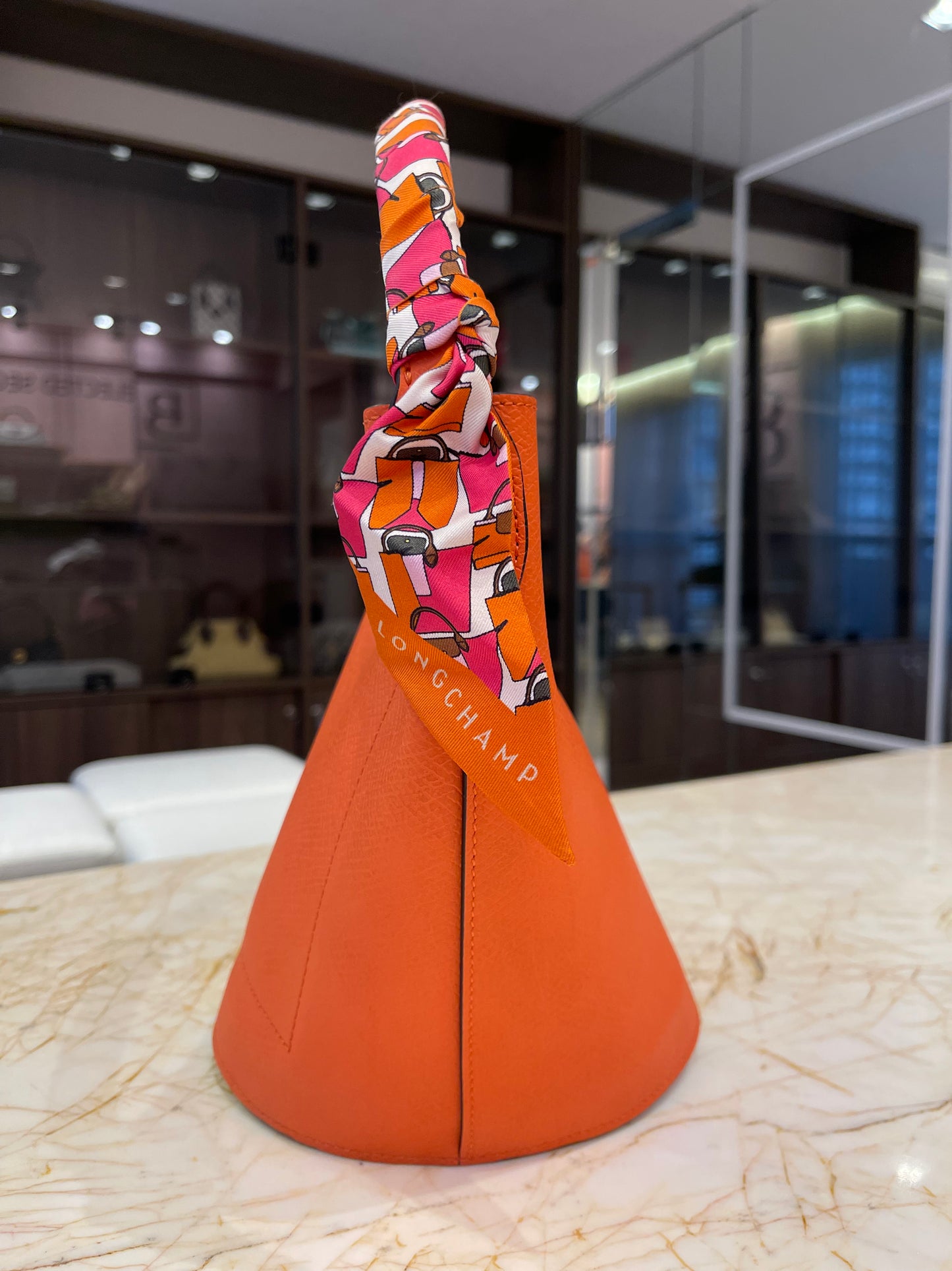 Longchamp Épure Bucket Laranja + Lenço