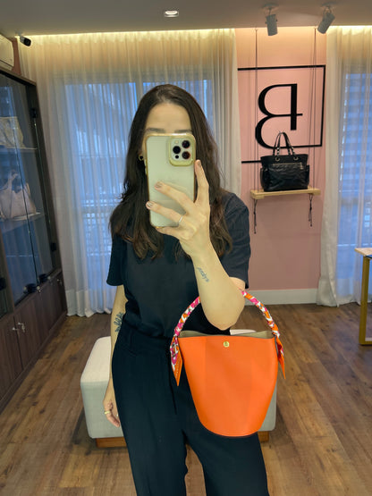 Longchamp Épure Bucket Laranja + Lenço