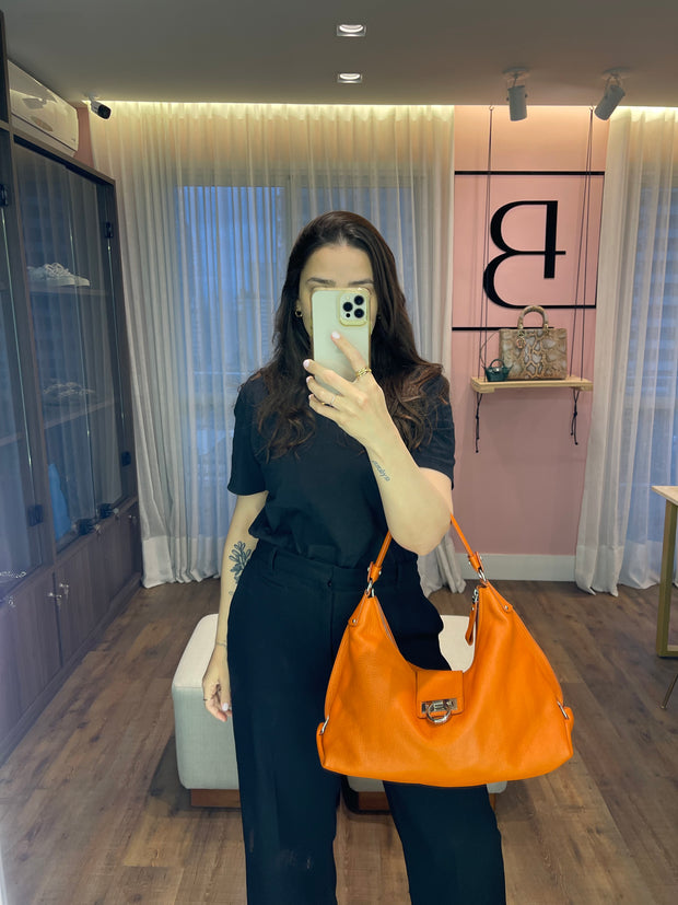 Salvatore Ferragamo Leather Shoulder Bag Laranja