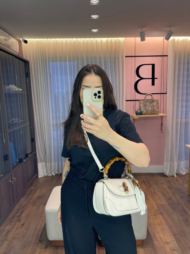 Gucci Calfskin New Bamboo Top Handle Branca