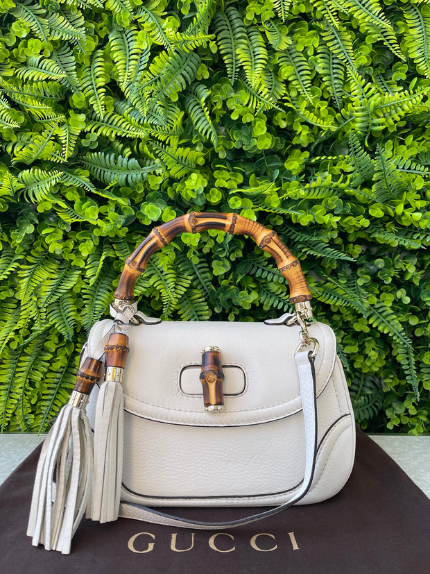 Gucci Calfskin New Bamboo Top Handle Branca
