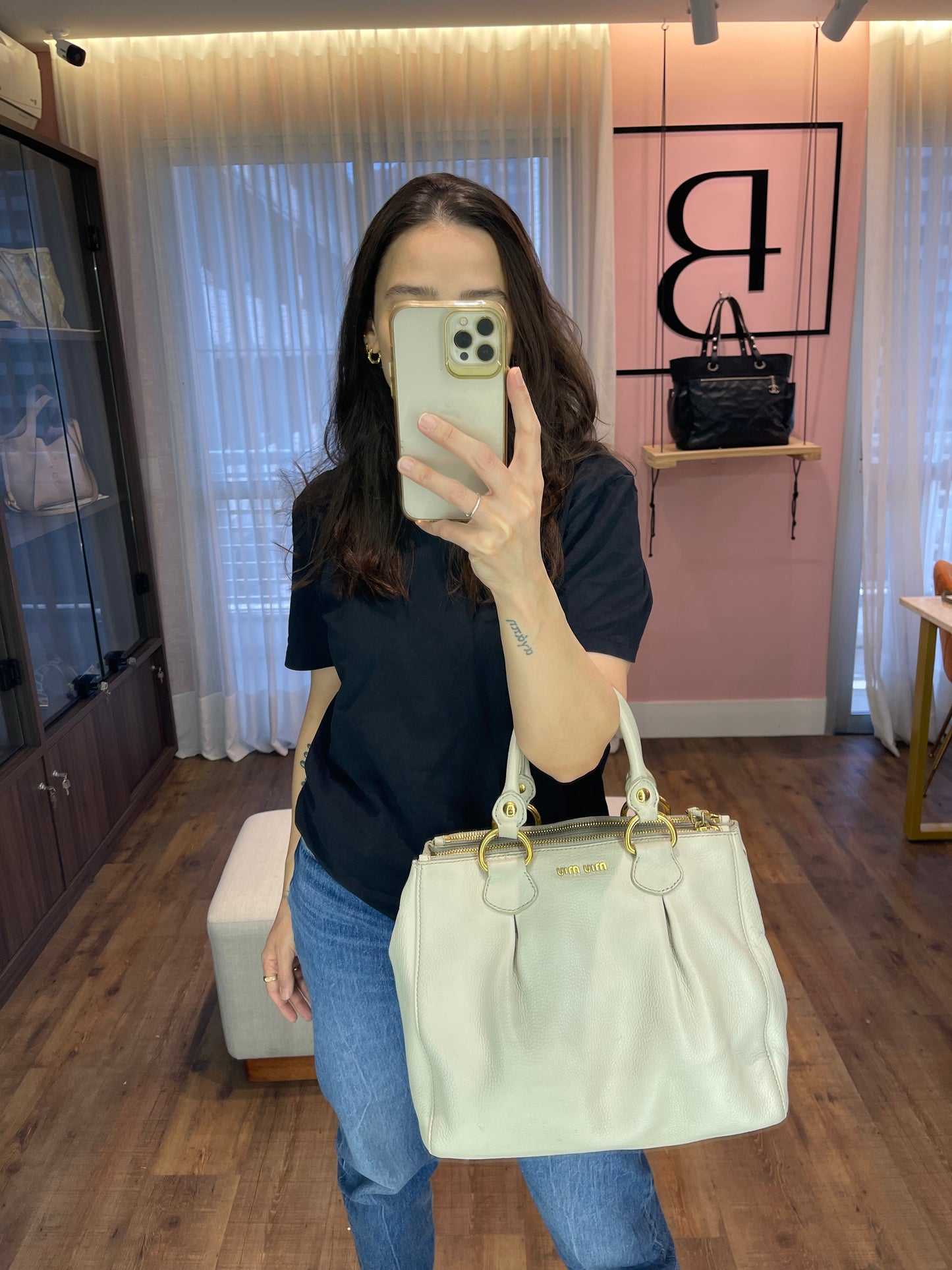 Miu Miu Taupe Leather Bege
