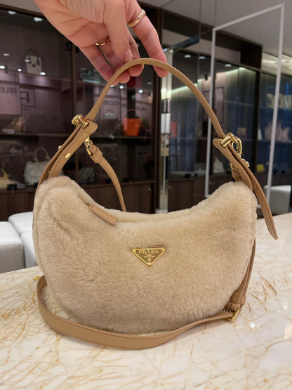 Prada Arqué Shearling Shoulder Bag