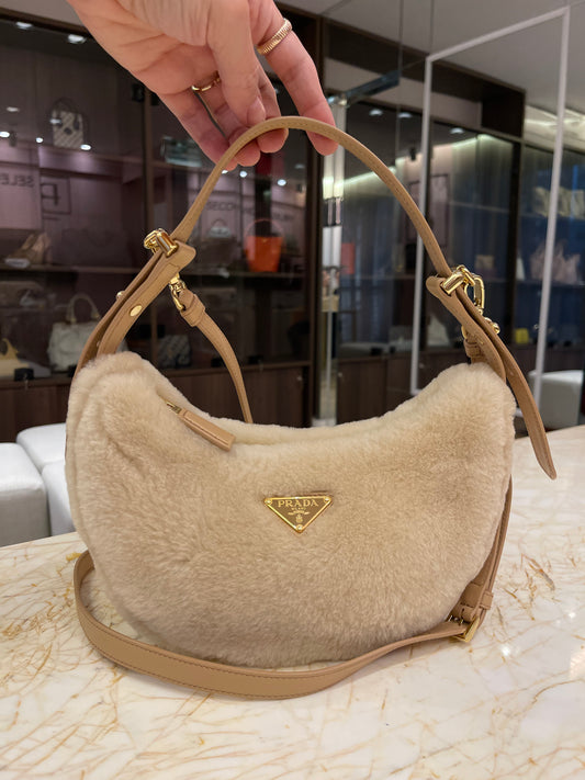 Prada Arqué Shearling Shoulder Bag