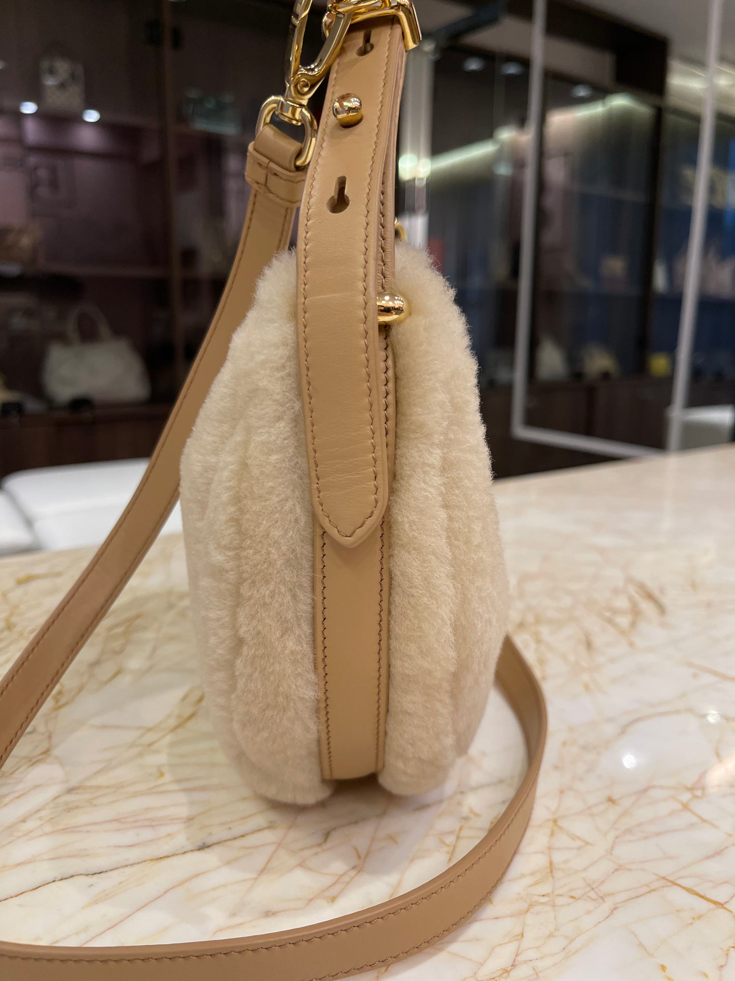 Prada Arqué Shearling Shoulder Bag