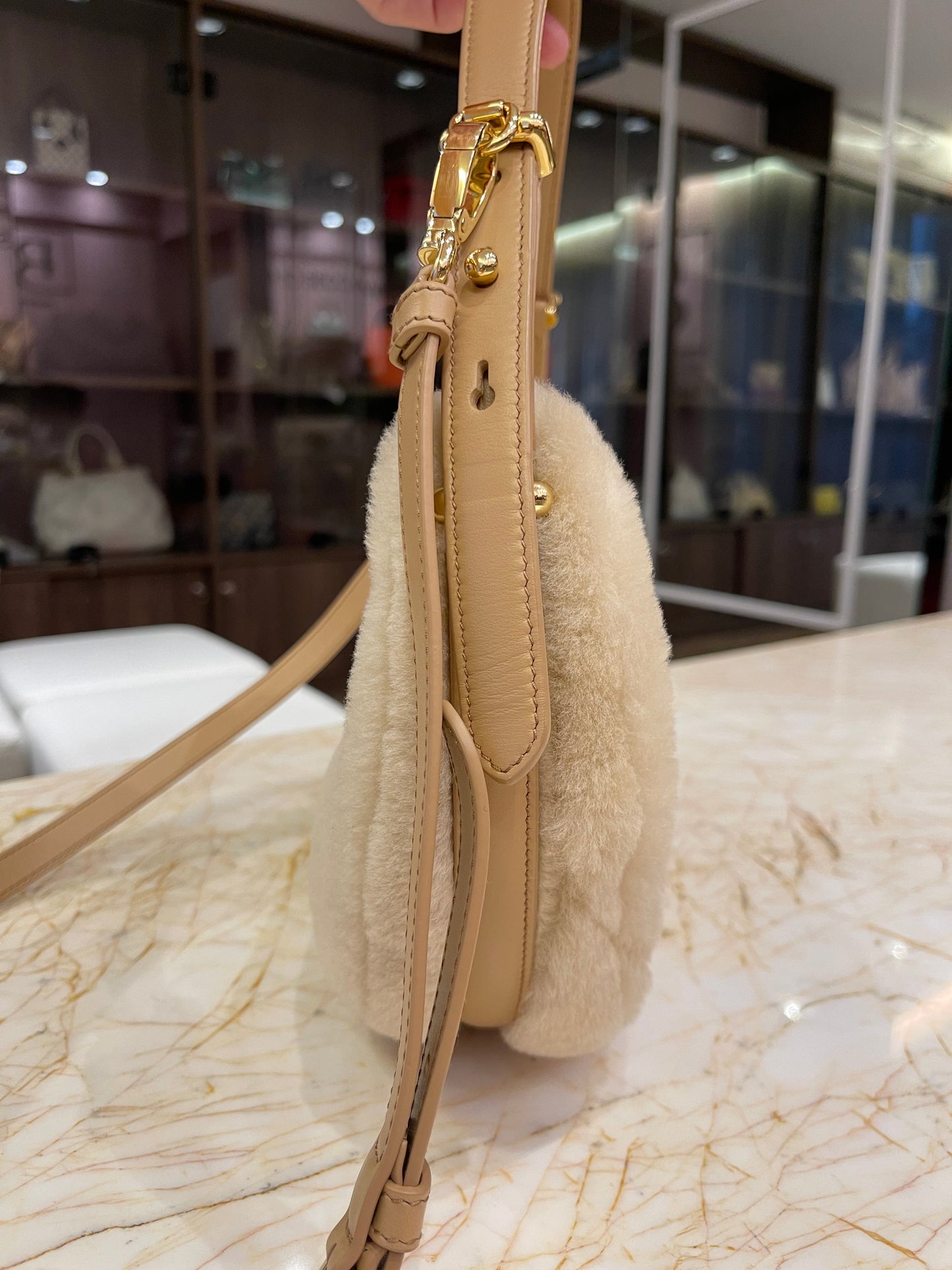 Prada Arqué Shearling Shoulder Bag