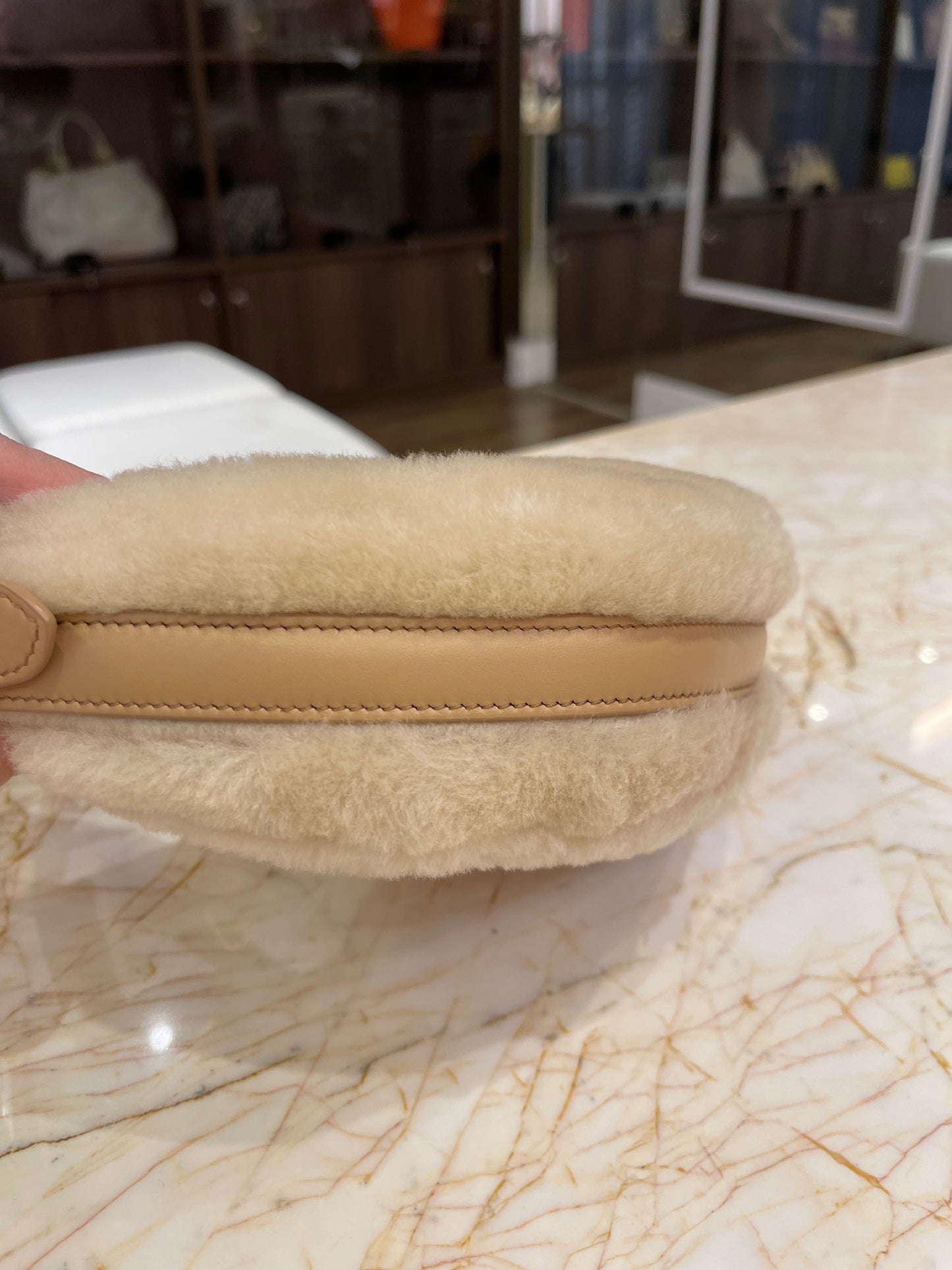 Prada Arqué Shearling Shoulder Bag