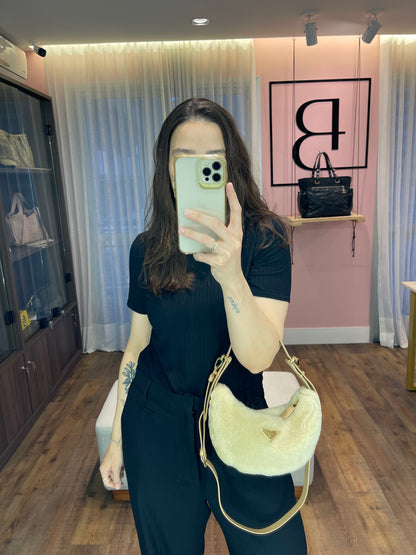 Prada Arqué Shearling Shoulder Bag