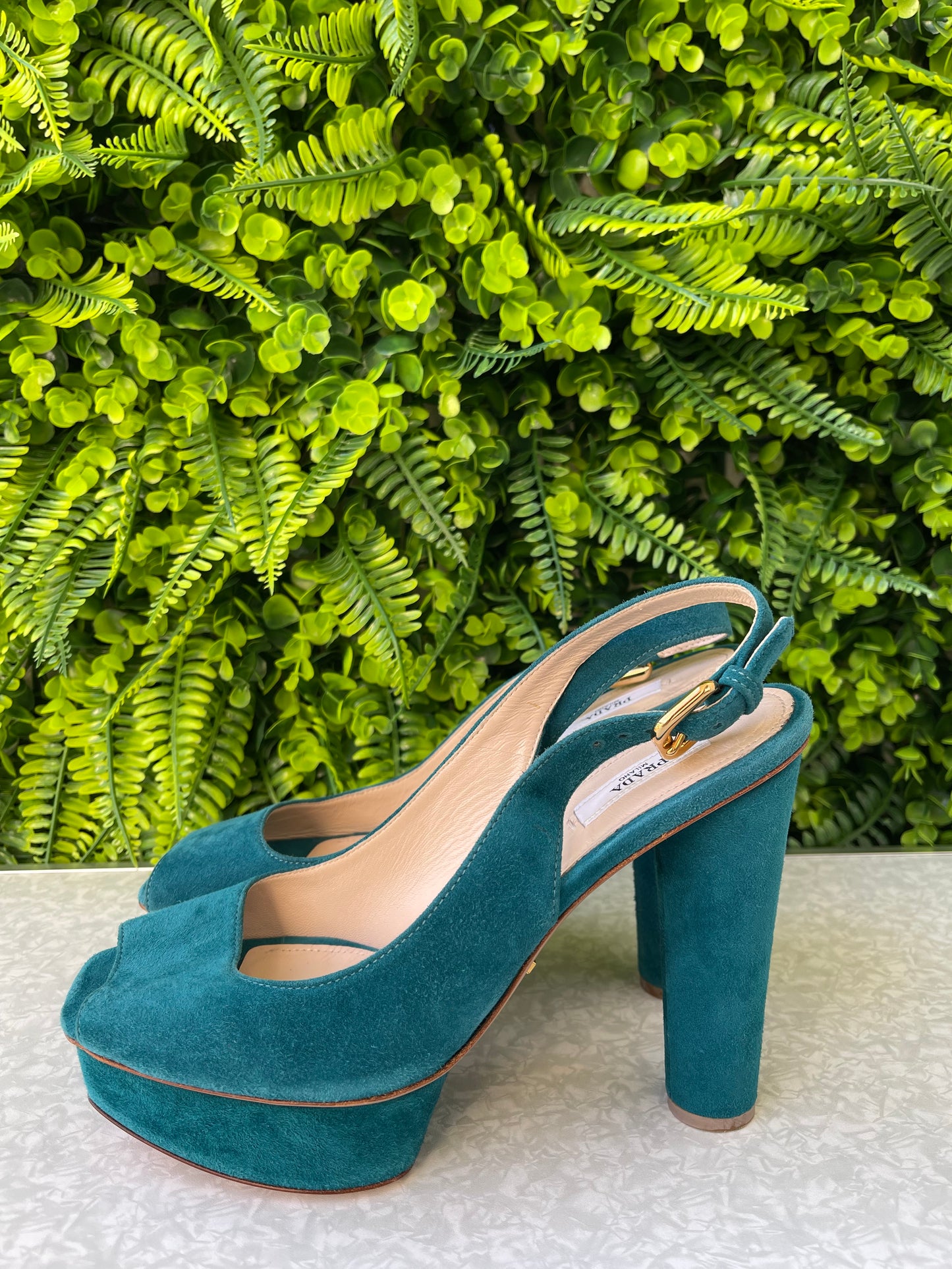 Peep Toe Prada Suede Verde