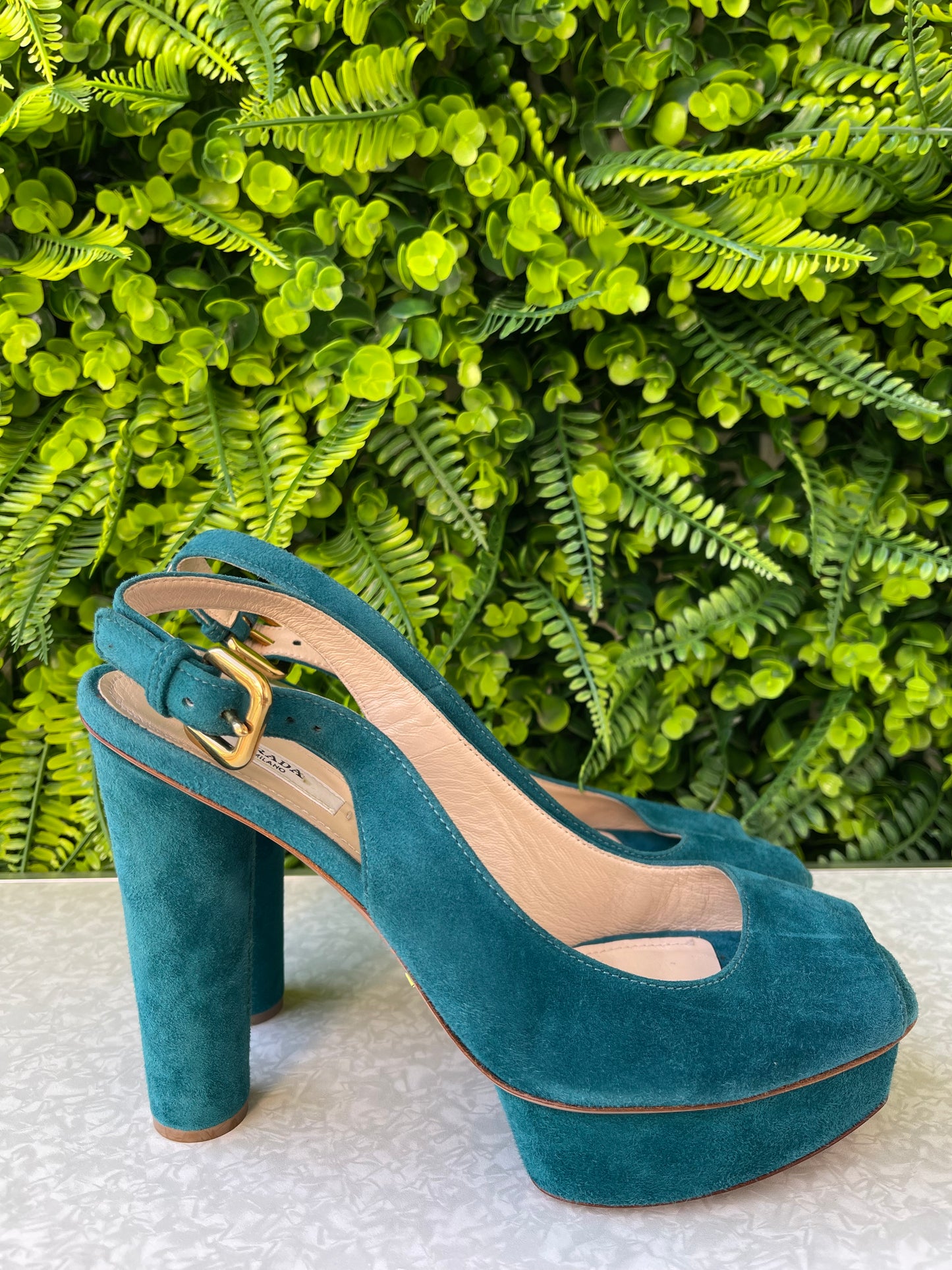 Peep Toe Prada Suede Verde