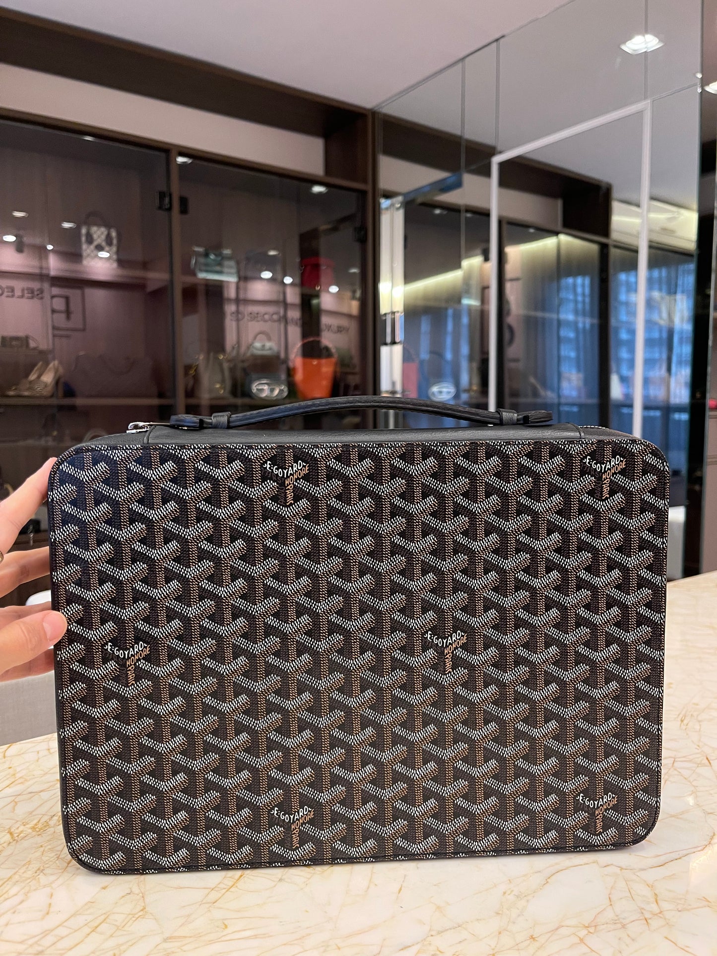 Pasta Goyard em Couro Goyardine Preto