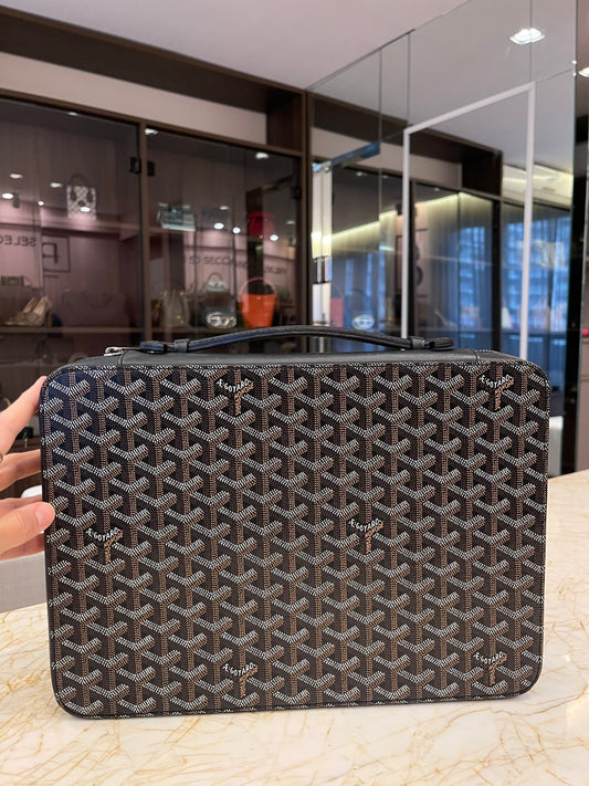 Pasta Goyard em Couro Goyardine Preto