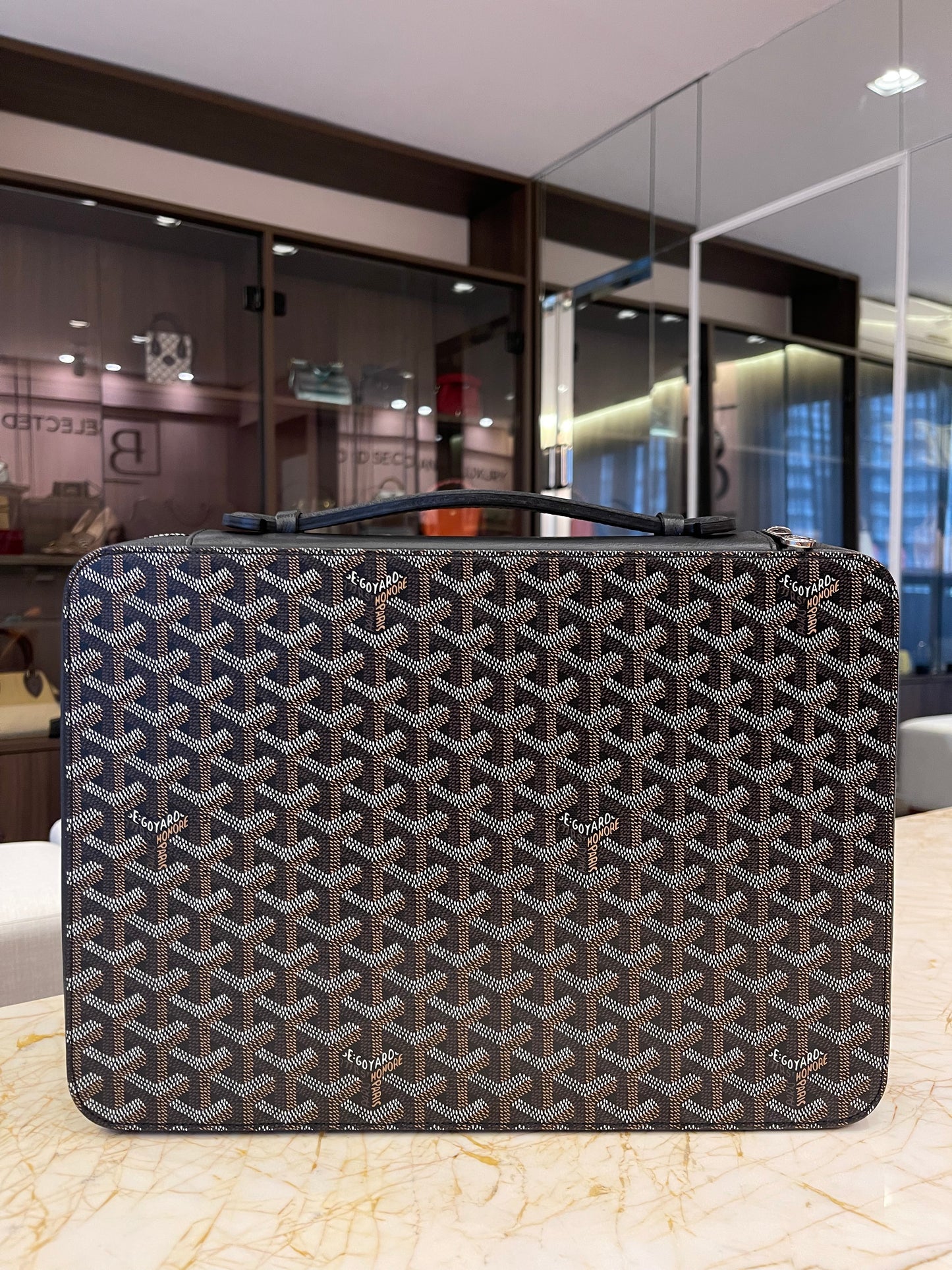 Pasta Goyard em Couro Goyardine Preto