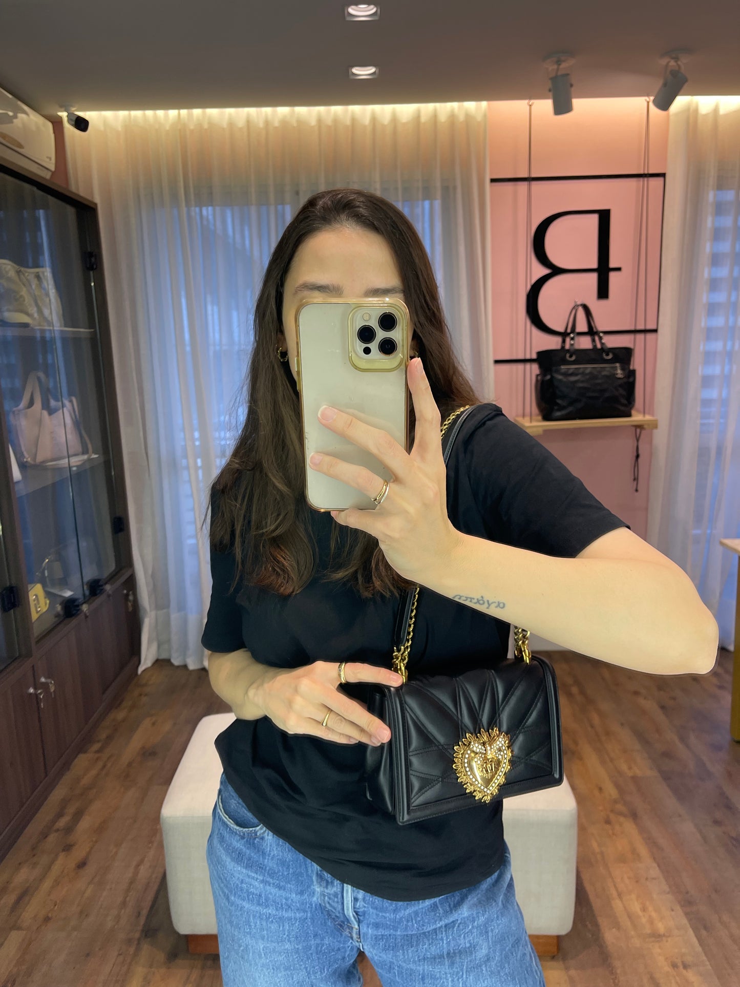 Dolce & Gabbana Devotion Couro Matelassê Preto