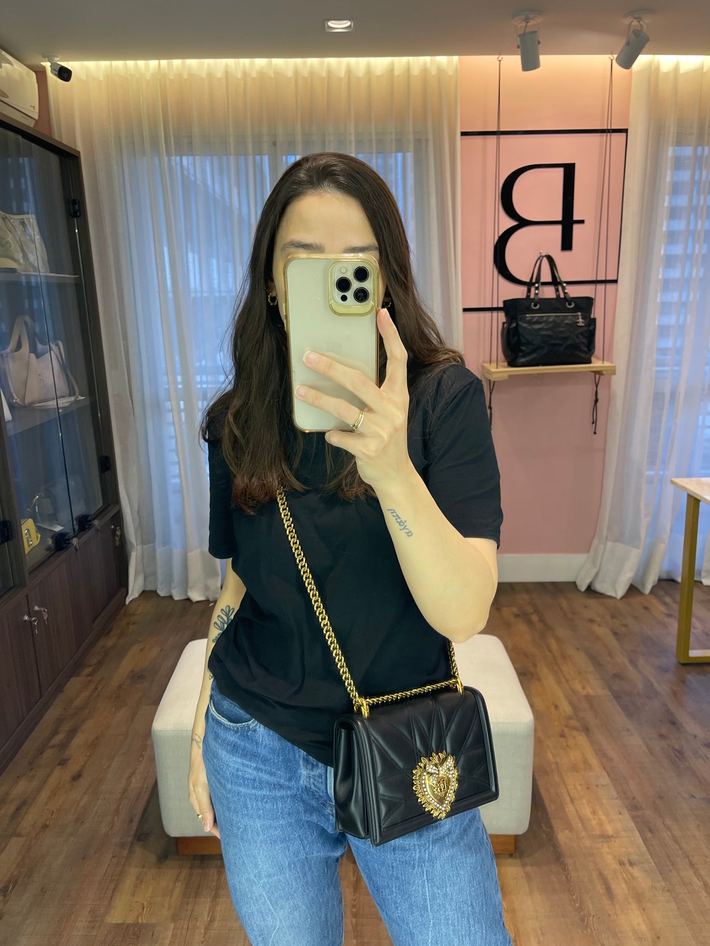 Dolce & Gabbana Devotion Couro Matelassê Preto
