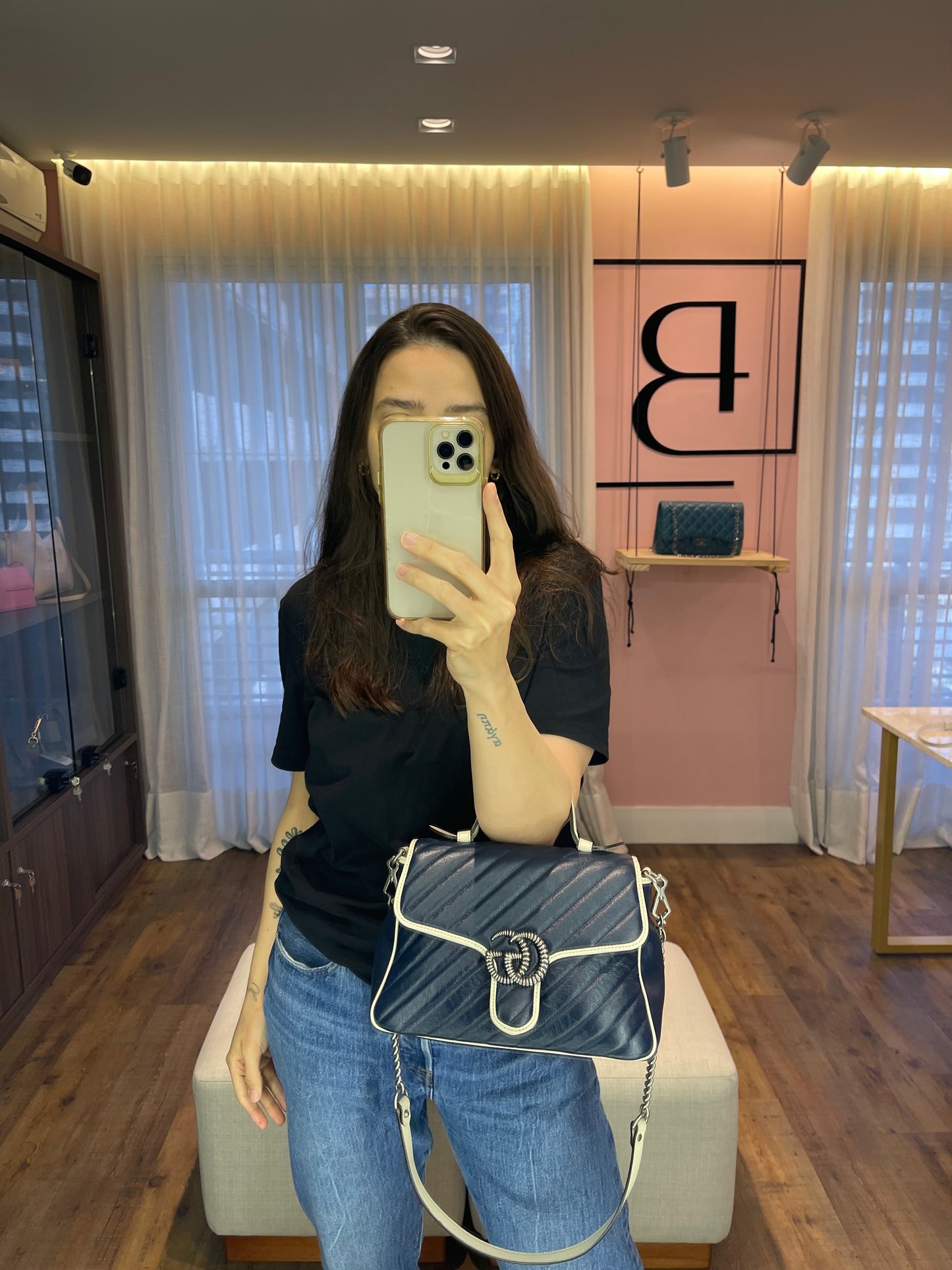 Gucci GG Marmont Matelassê Azul Marinho